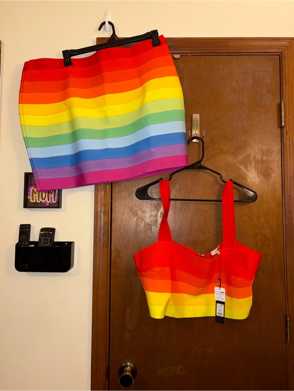 Fashion Nova Rainbow Bandage Skirt Set - Red to Purple - Picture 2 of 11